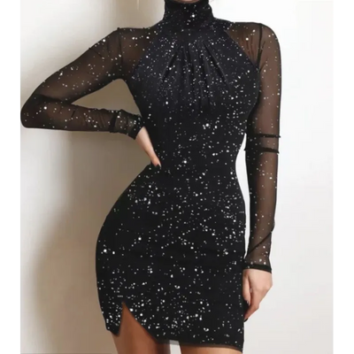 Glamour Kleid mit kalten Schultern und Glitzernetzeinsätzen