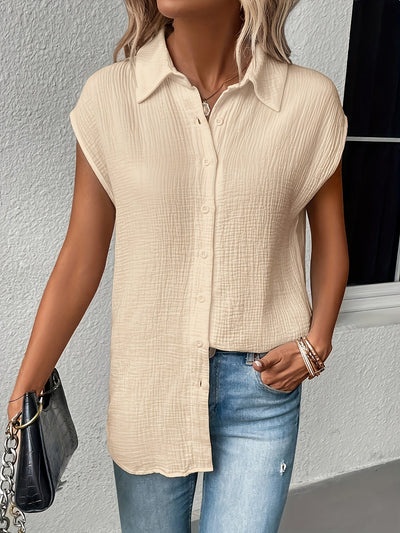 Elegante Batwing Bluse mit Knopf, Polyester-Linen-Mix für Damen,