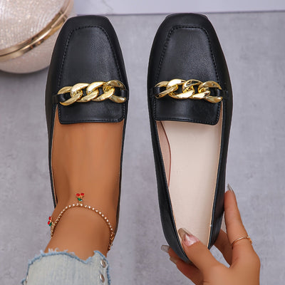 Modische Damen Loafer mit Quadratischer Zehenform und Metallkette