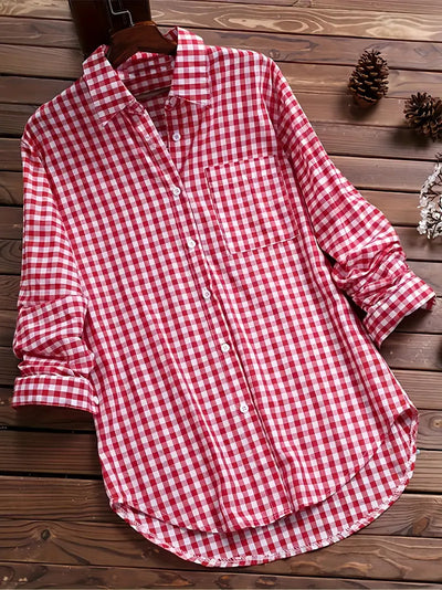 Klassisches Hemd mit Gingham-Druck und Knopfleiste