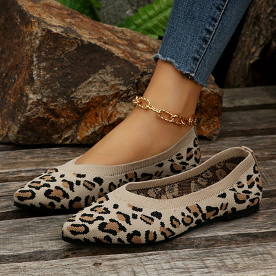 Damen Leopard Ballerinas – Spitze Slip-On Leichte Flats