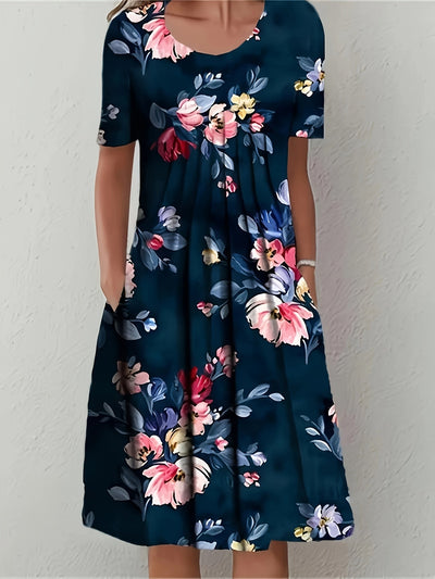 Blumenmuster Midi-Kleid für Damen – Plissiertes Sommerkleid