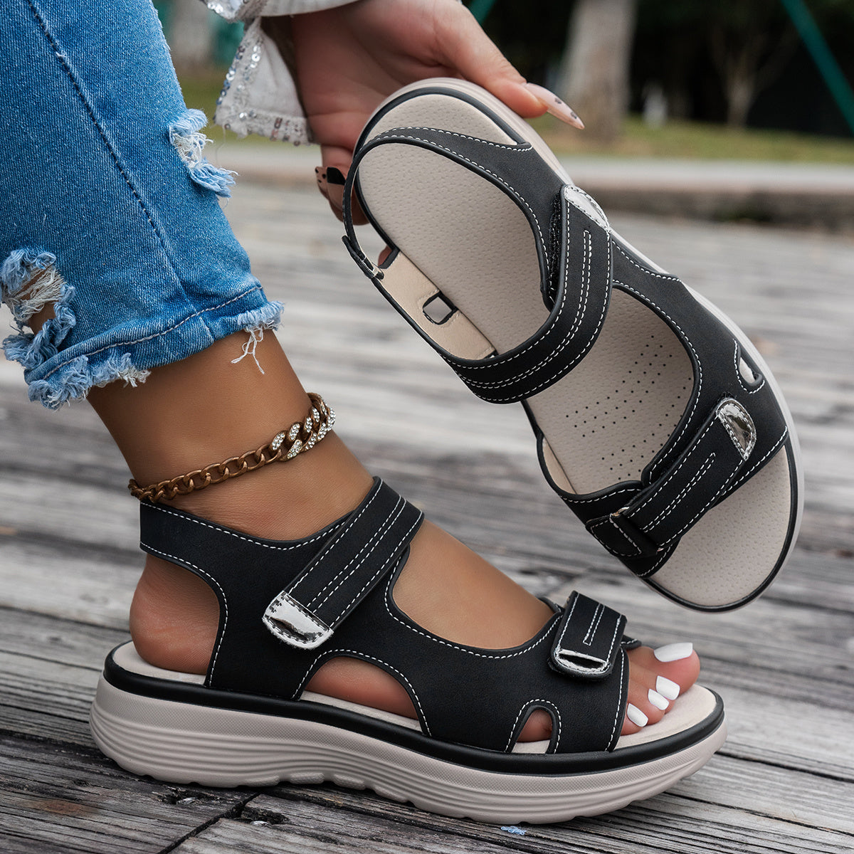 Wedges Sandalen Offene Spitze Atmungsaktiv Verstellbarer Knöchelriemen