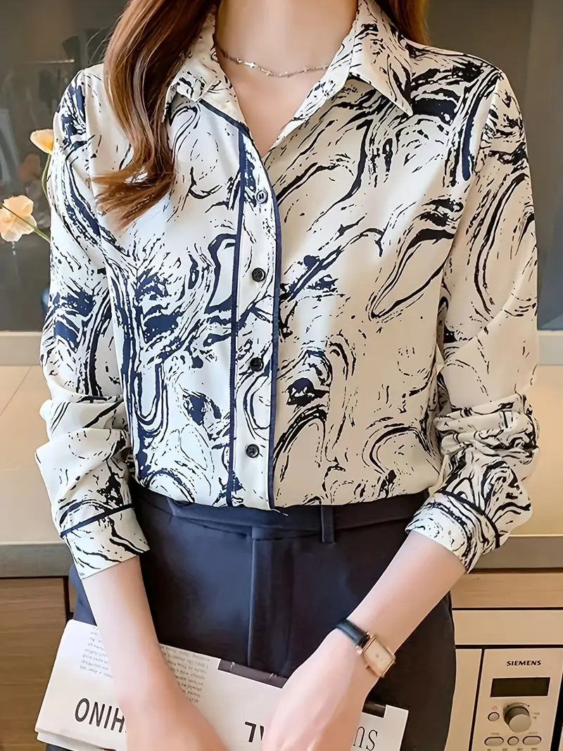 Damen Vintage Bluse mit Schleifendetail – Elegante Print-Bluse