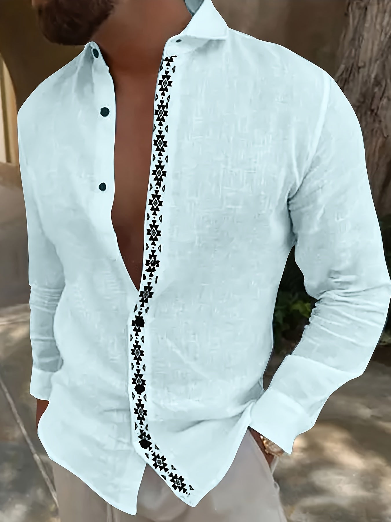 Herren Langarmshirt mit Geometrischem Muster – Atmungsaktiv & Stylisch