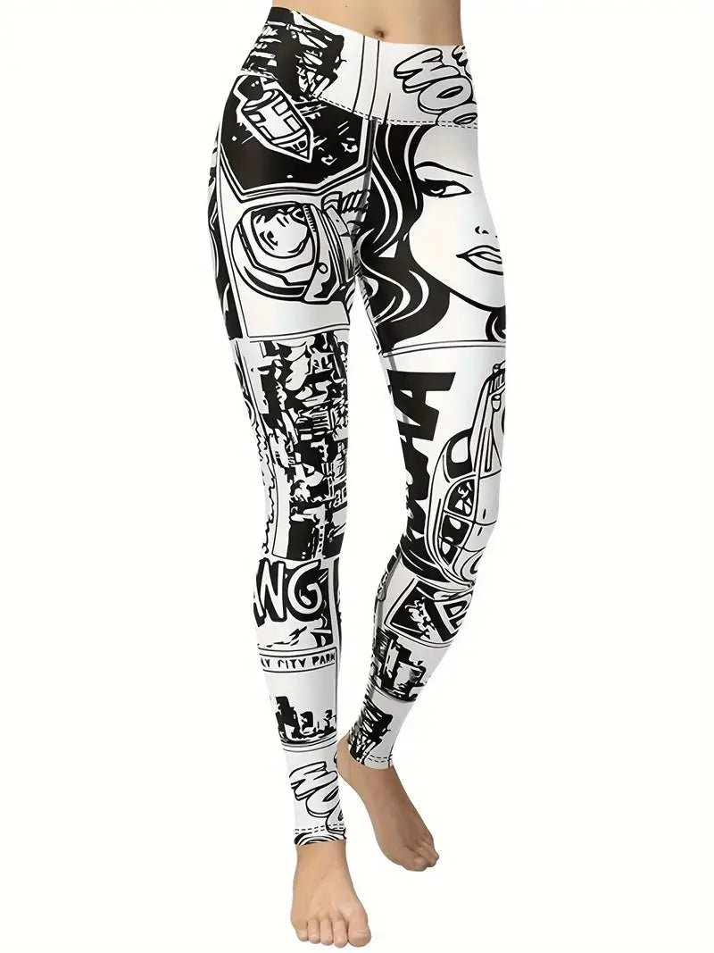 Hochtaillierte Pop-Art-Comic-Druck-Yoga-Hose