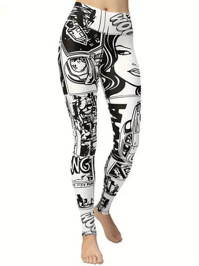 Hochtaillierte Pop-Art-Comic-Druck-Yoga-Hose