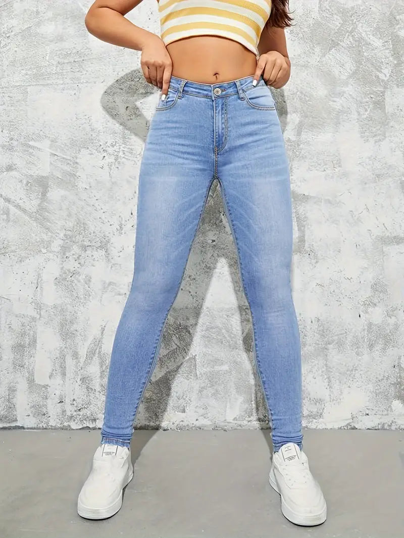 Light Washed Blue High-Waisted Skinny Fit Jeans für Damen