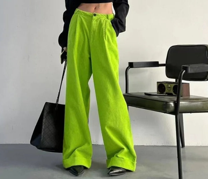 Ava - Oversized Grüne Hose mit hoher Taille