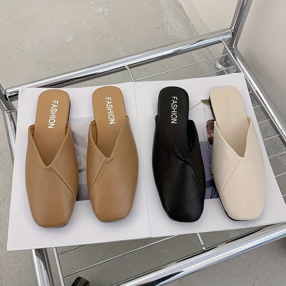 Elegante Mules für Damen, Quadratische Zehen, Leichte Kunstleder-Schuhe