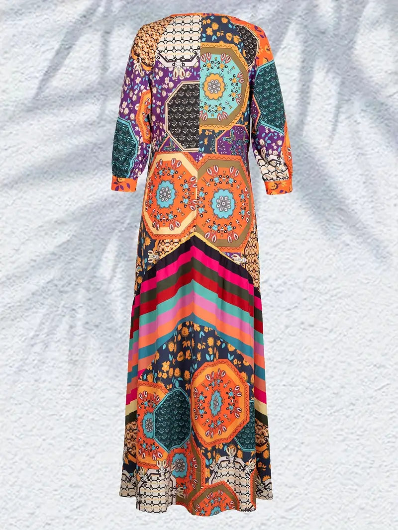 Nomadischer Träumer Boho V-Ausschnitt Maxikleid