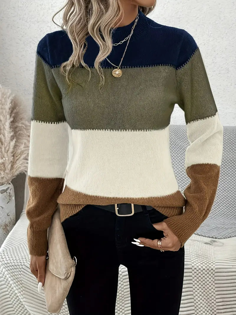 Urbane schicke Farbe Block Mock Neck Pullover