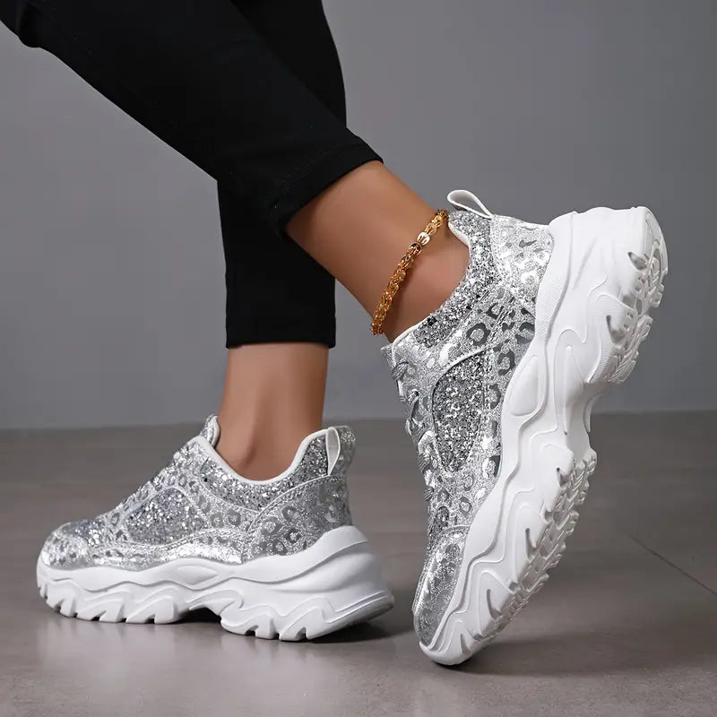 Glitzernde Glitzer-Plateau-Sneakers