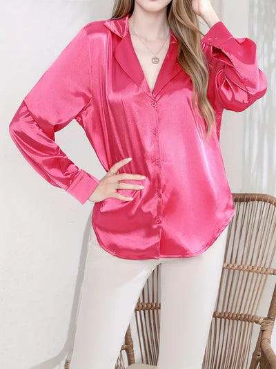 Bluse mit festem Rückseite Elegantes Satin Knopfleiste