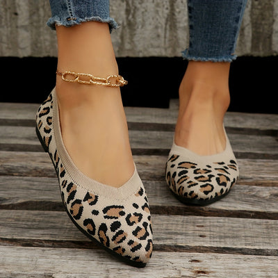 Damen Leopard Ballerinas – Spitze Slip-On Leichte Flats