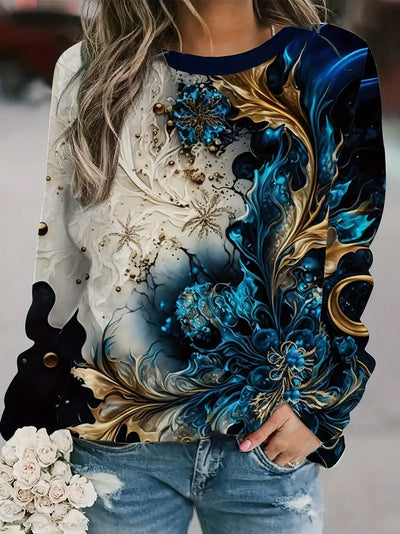 Chic Baroque Elegance Sweatshirt Stilvolles Blau & Gold