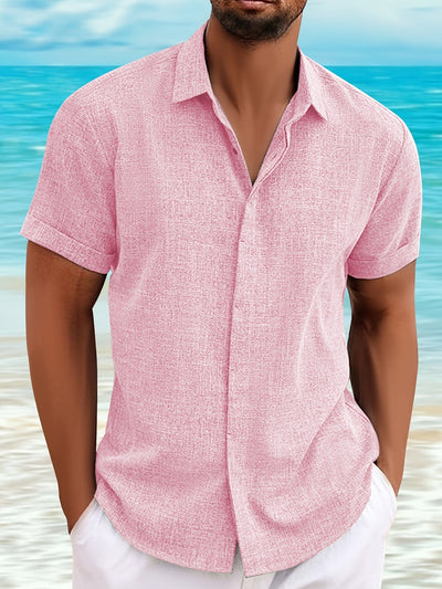 Herren Kurzarm Linnenhemd in Rosa – Ideal für Sommerpartys & Hochzeiten