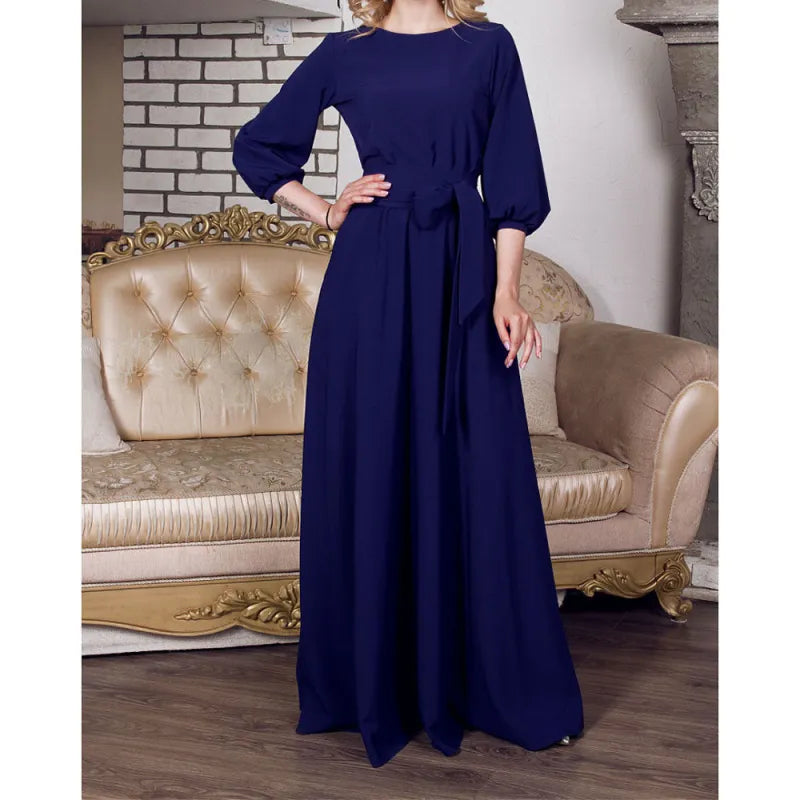 Kleid mit Rundhalsausschnitt, Chiffon und Laternenärmeln