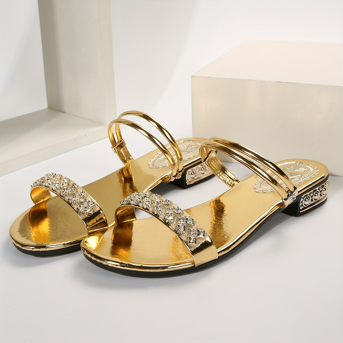 Sandalen mit Strass, Pantoletten mit Glitzer, Sommer Party Schuhe