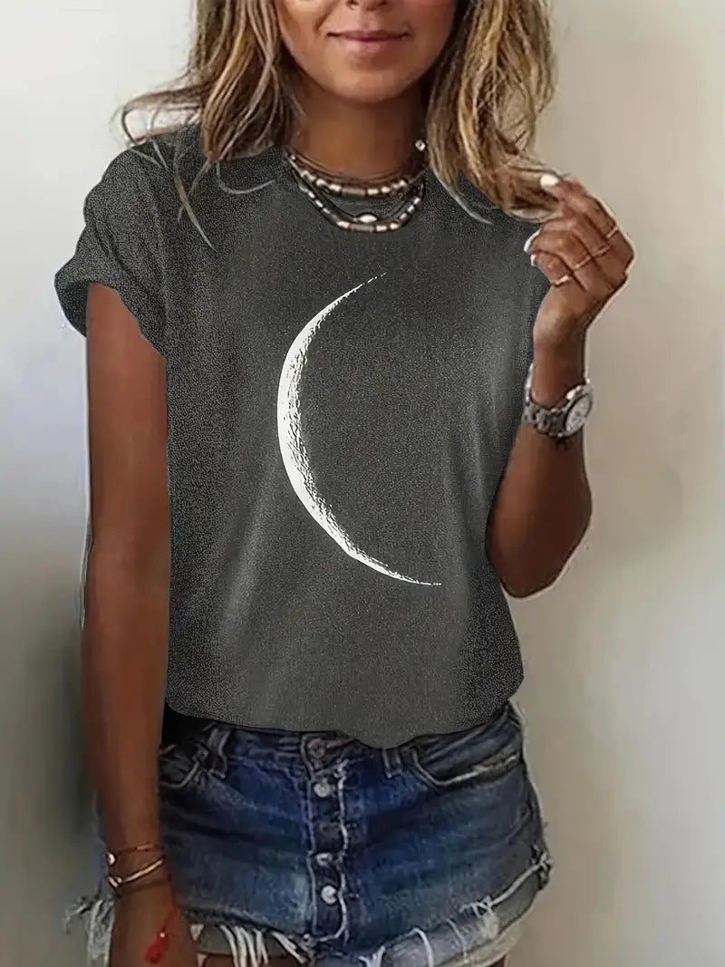 Marg - T-Shirt mit Mond-Print und Rundhalsausschnitt