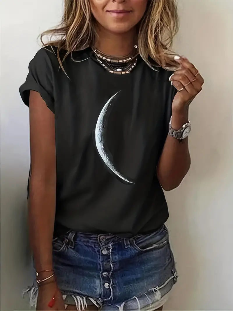 Marg - T-Shirt mit Mond-Print und Rundhalsausschnitt