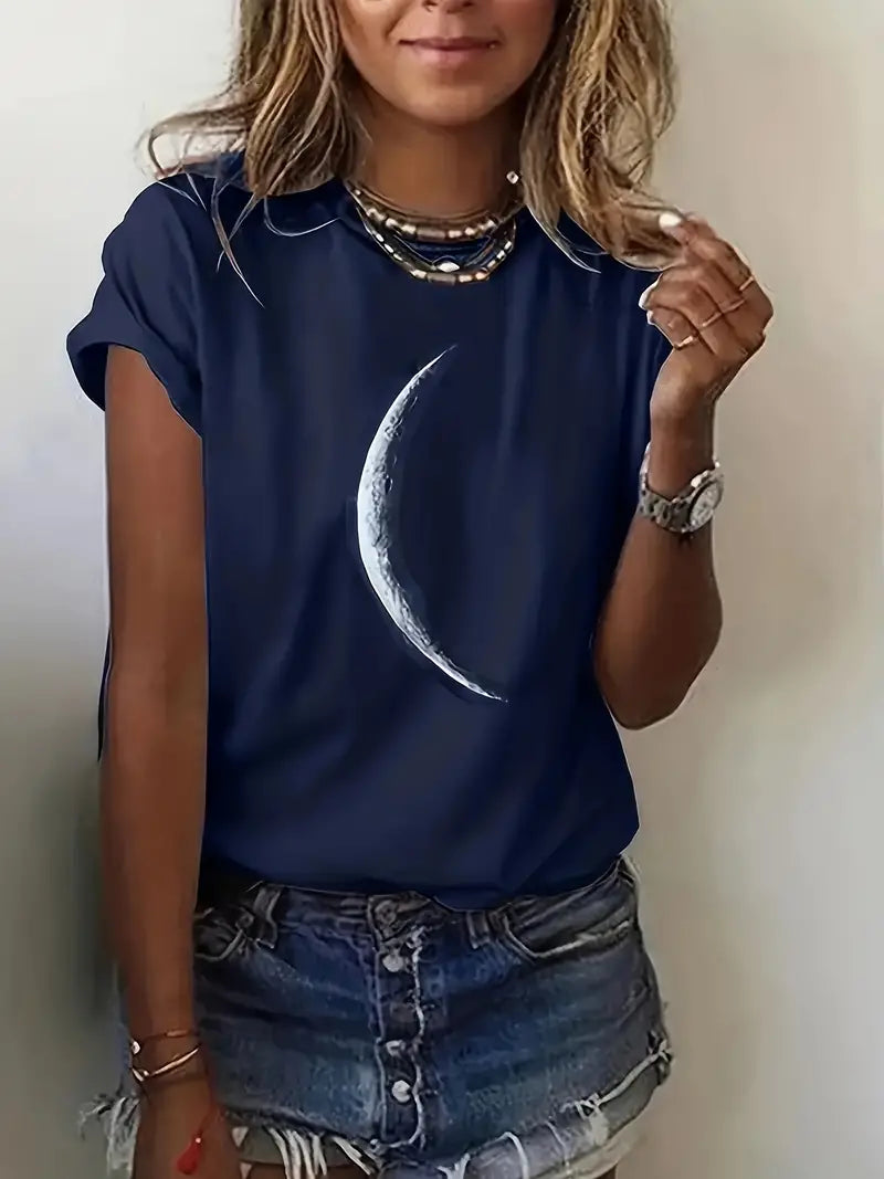 Marg - T-Shirt mit Mond-Print und Rundhalsausschnitt