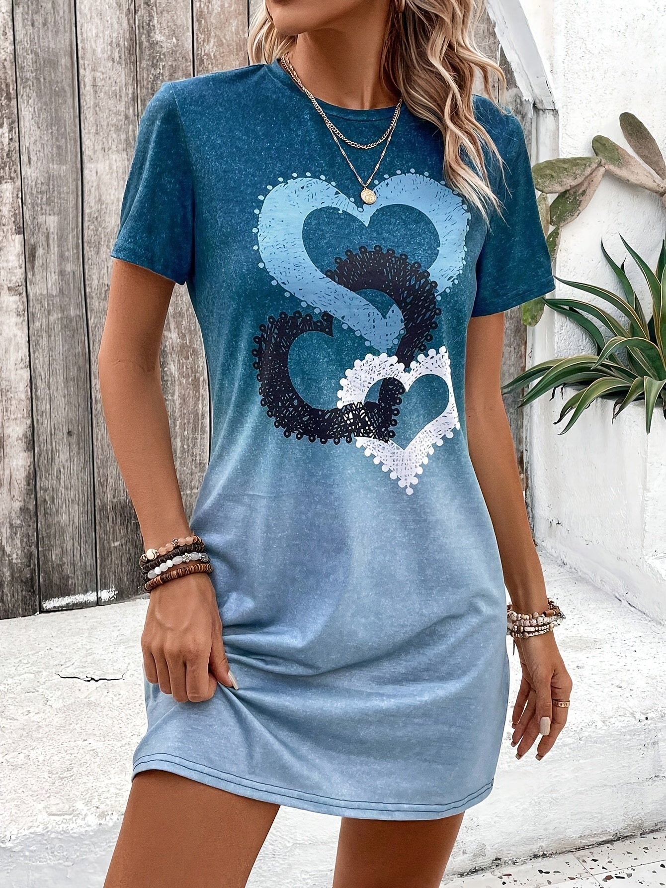 Damen Sommerkleid – Kurzärmeliges T-Shirt-Kleid mit Farbverlauf