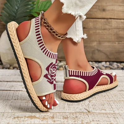 Blumenmuster Beiläufige flache Sandalen mit offener Zehe