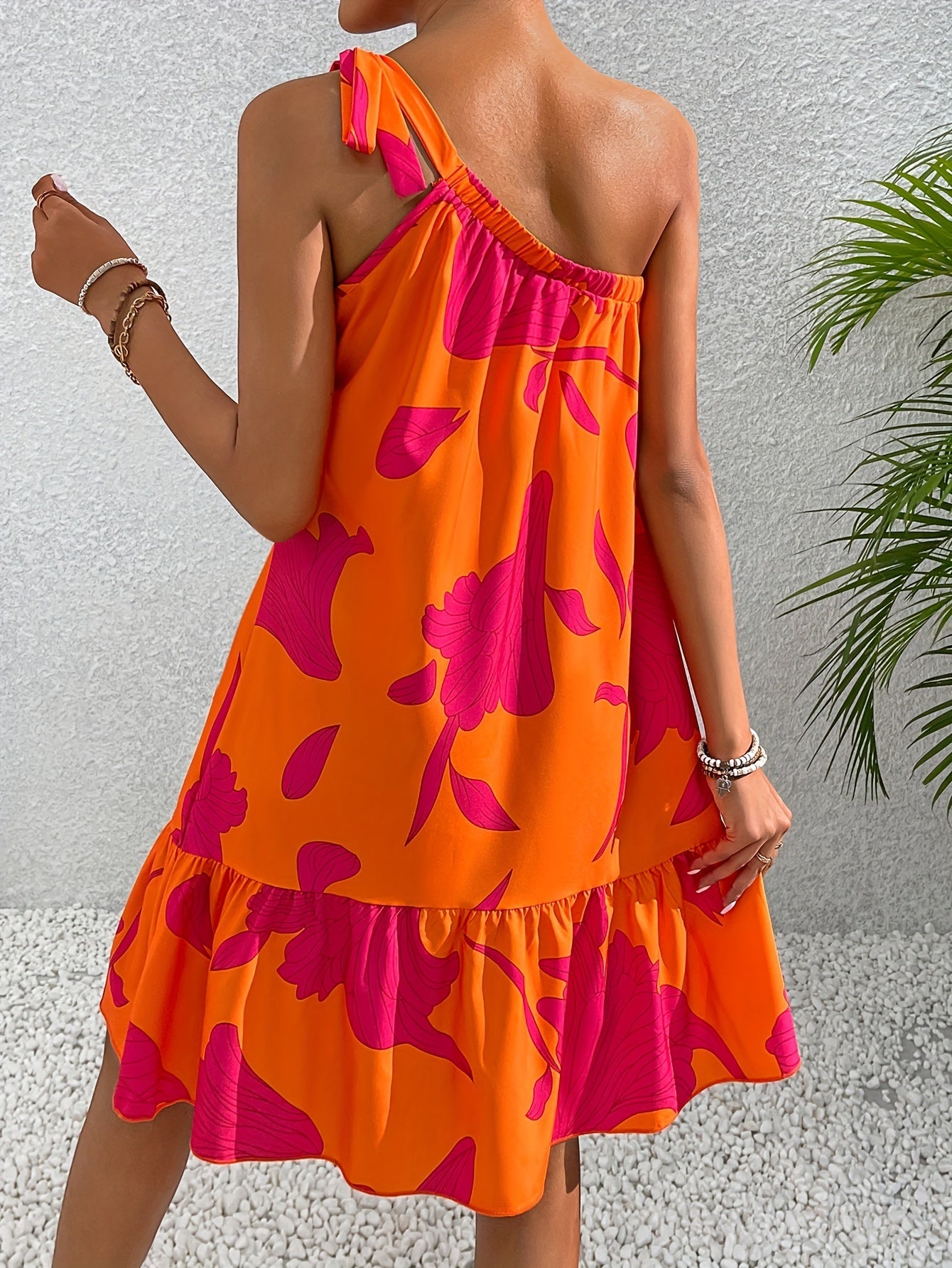 Damen Sommerkleid – Schulterfreies Blumenkleid mit Rüschen-Saum