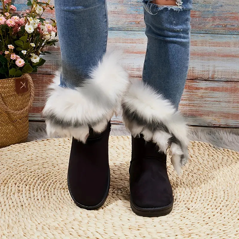 Elegante Faux-Fur Slip-On Stiefel, Komfortable Winterstiefe