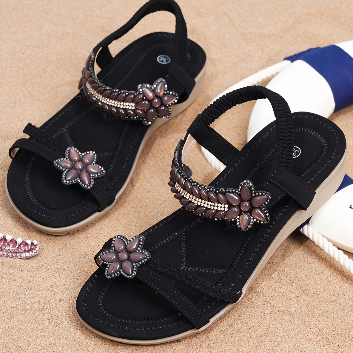 Boho Chic Damen Sandalen mit funkelnden Strasssteinen