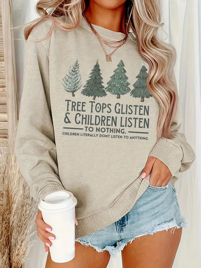 Sweatshirt mit festlichem Baum- und Typografie-Print