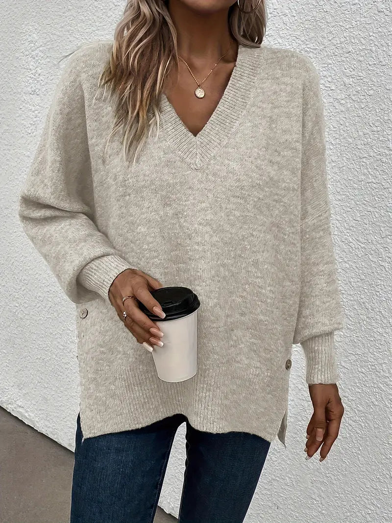 Eleganter V-Ausschnitt Strickpullover für Damen