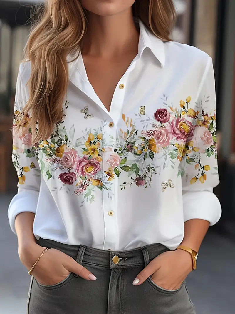 Die elegante weiße Bluse mit Blumenmuster fürs Büro