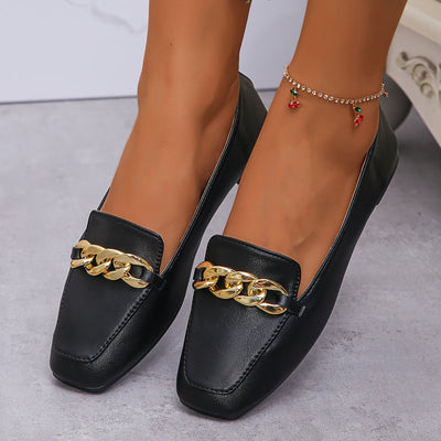 Modische Damen Loafer mit Quadratischer Zehenform und Metallkette