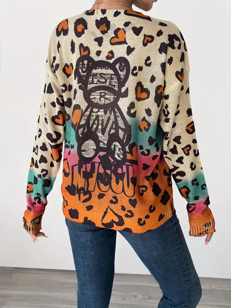 Wild Encounters Bär & Leopardenpullover-Sweatshirt