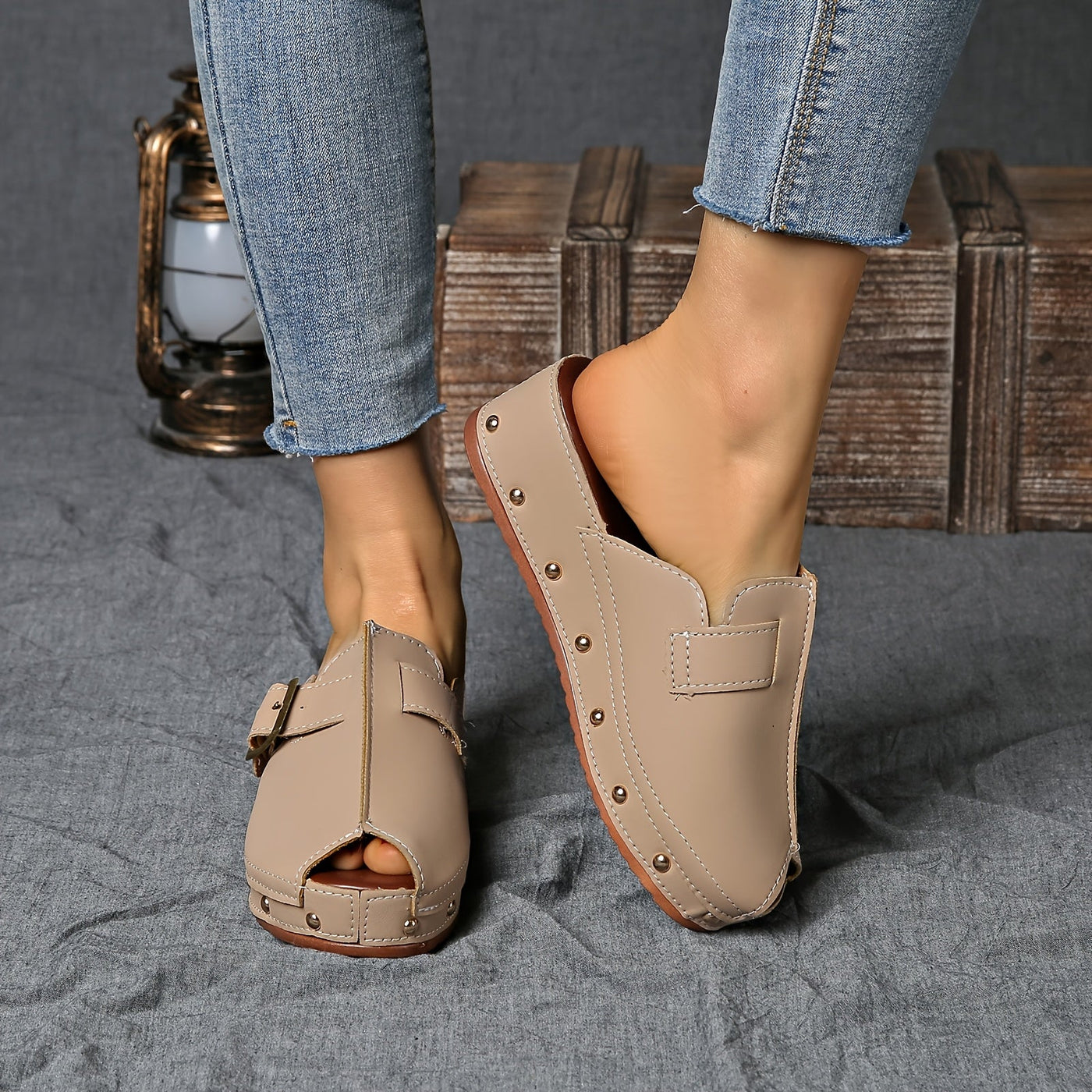 Bequeme Sommer Plateau-Schuhe mit Schnallenriemen Offenem Zeh