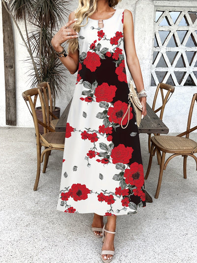 Blumenkleid mit Taschen – Langes Sommerkleid mit Taillenbund