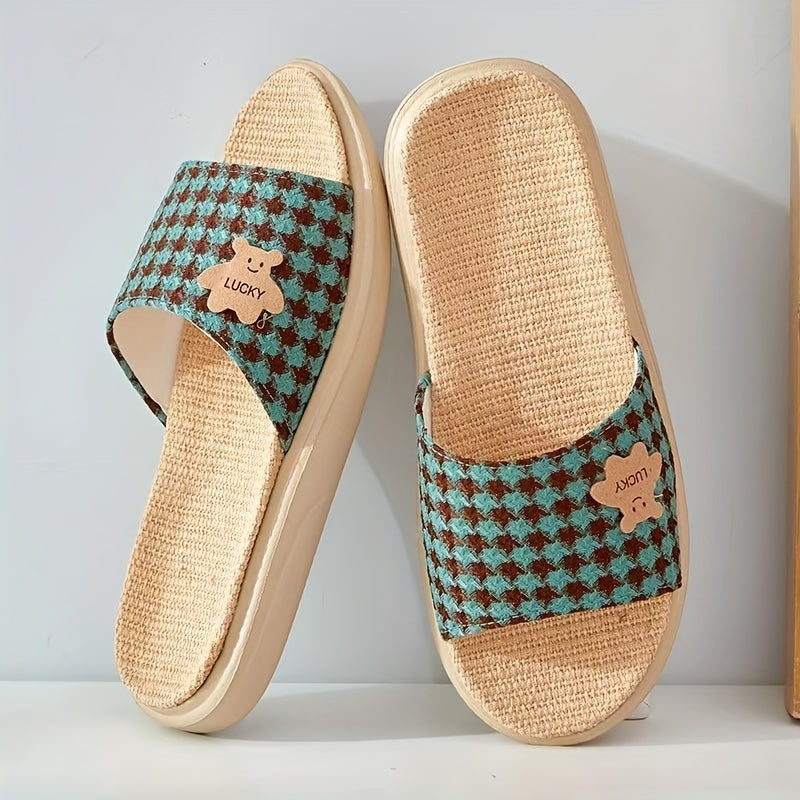 Damen Sommer Slipper – Leichte, Atmungsaktive Leinen-Hausschuhe mit Rutschfester