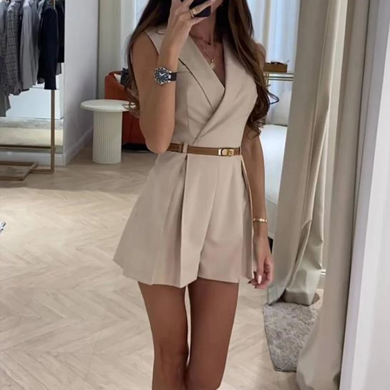 Angeline - Ärmellose Frauen Shorts Playsuit Sommer Plissee Mini Straight Rompers