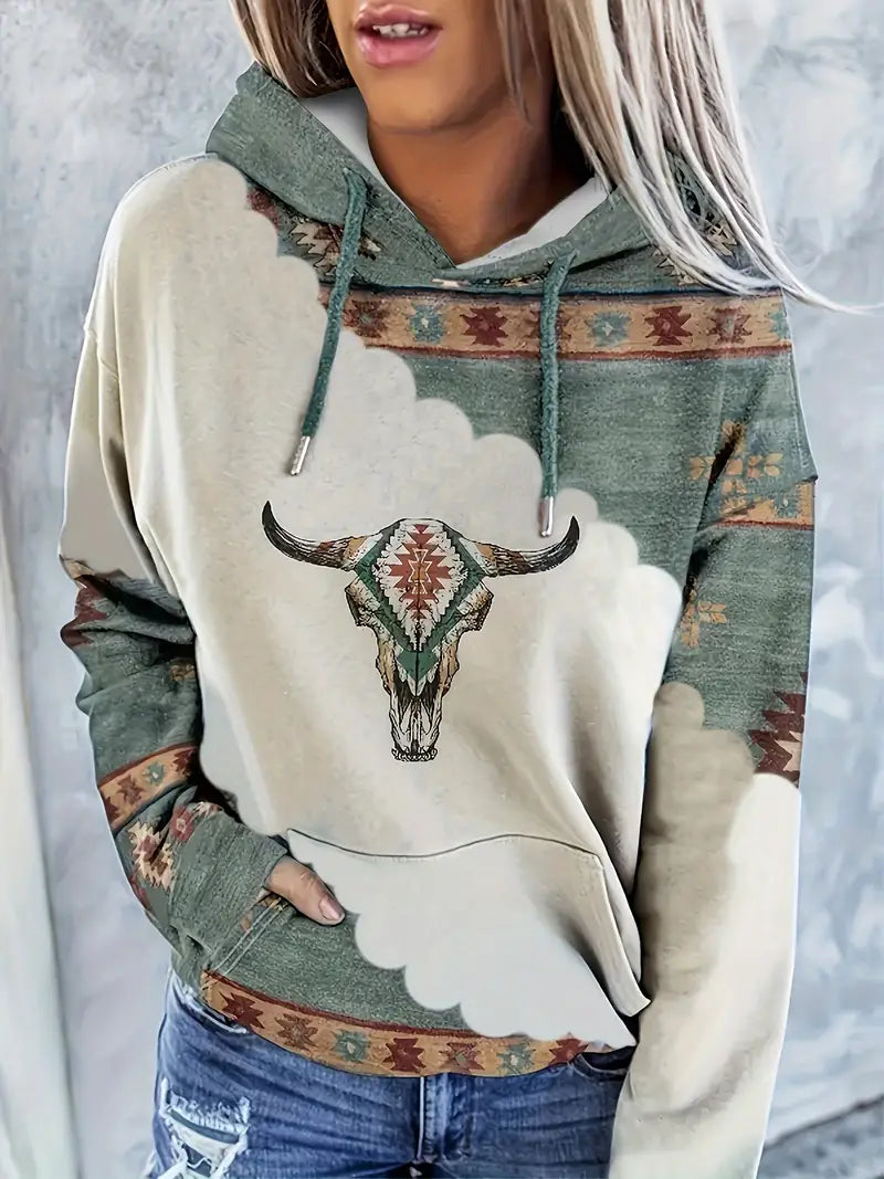 Trendiger Hoodie mit Kordelzug und geometrischem Print