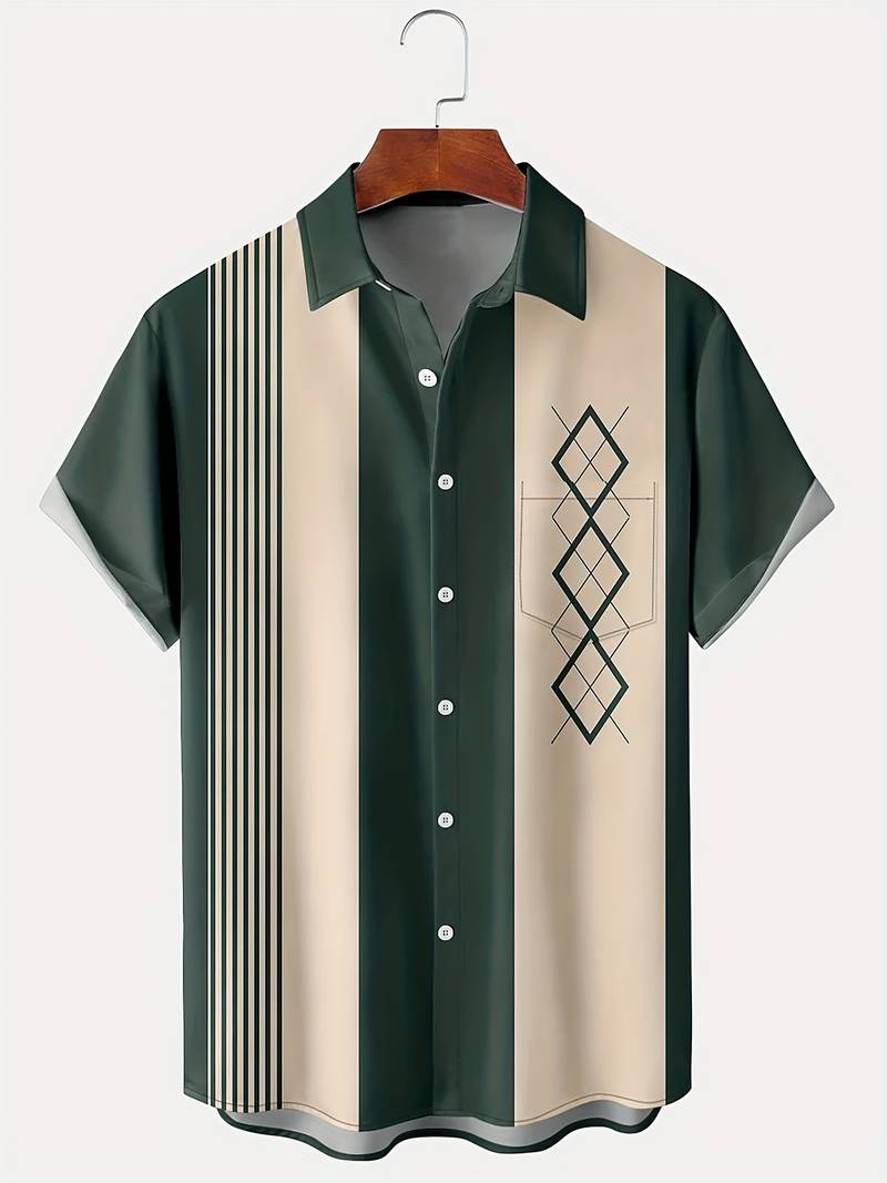 Oliver - Vintage Bowling Geometrischer Grafikdruck Fashion Hawaii Hemd