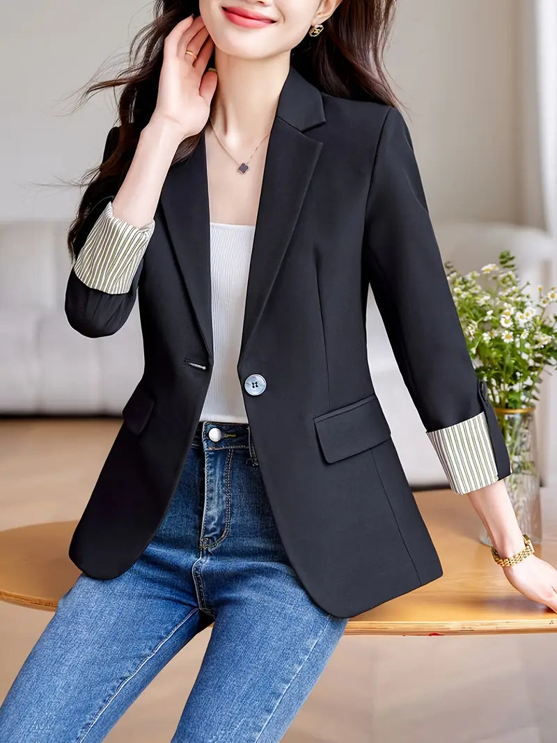 Eleganter Roll-Up Sleeve Blazer für Damen Solide Farben