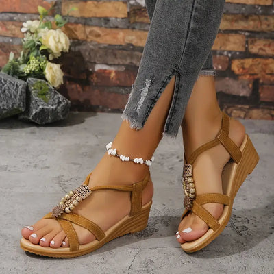 Boho Perlen-Keilsandalen Sommer Komfort