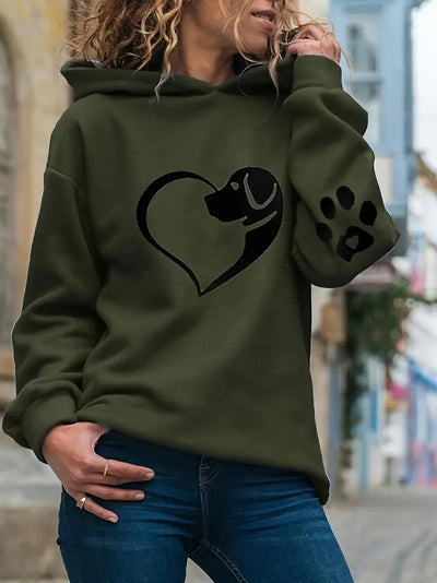 Karri - Pawfect Love: Langärmeliger Kapuzenpullover mit Hunde- und Herz-Print