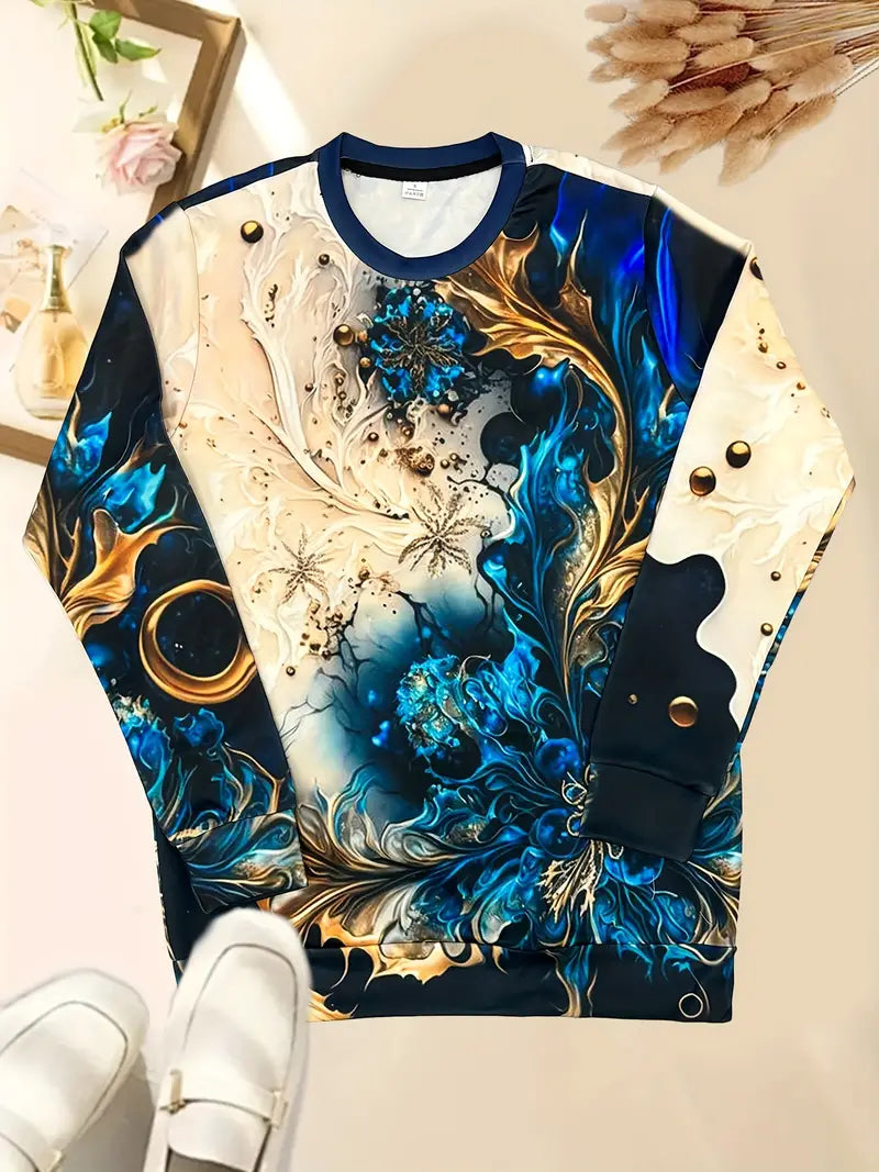 Chic Baroque Elegance Sweatshirt Stilvolles Blau & Gold