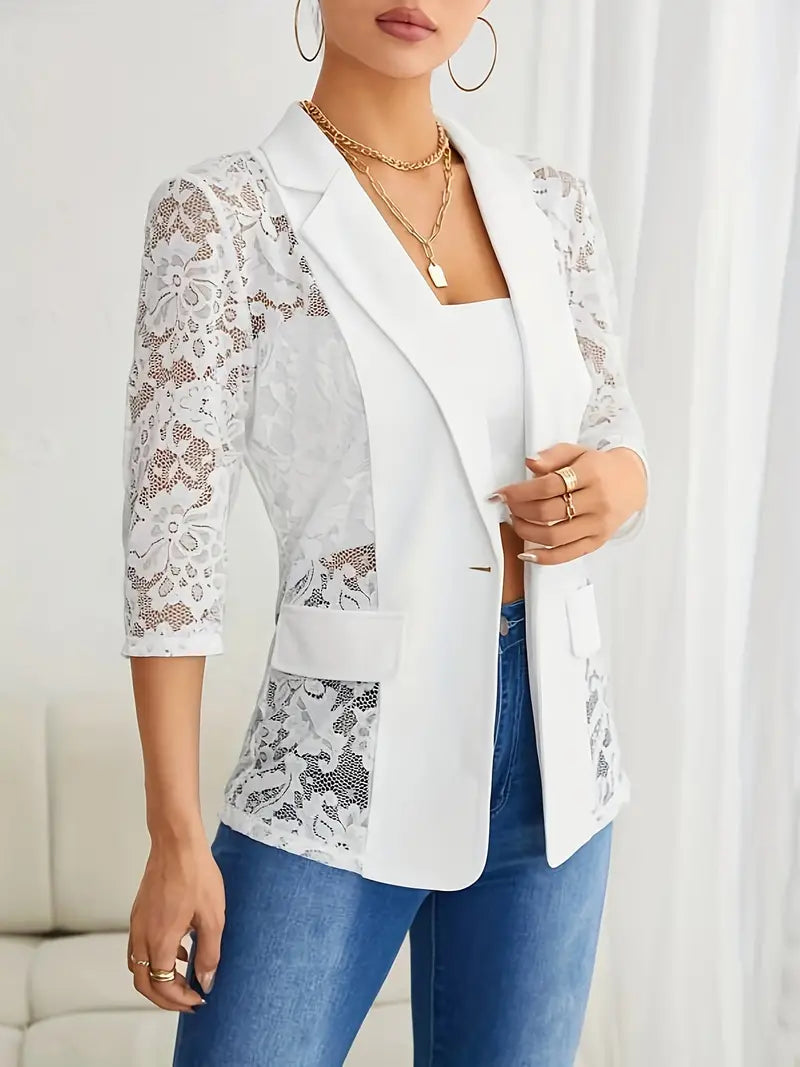 Blazer mit Spitze und Kontrast vorne offen