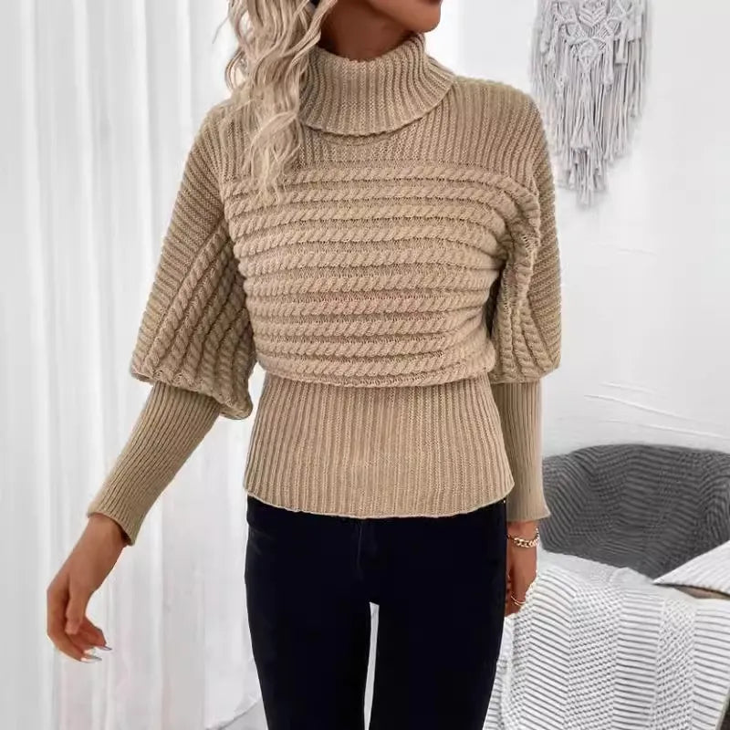 Einfarbiger Rollkragenpullover, lässiger Langarmpullover, Strickpullover