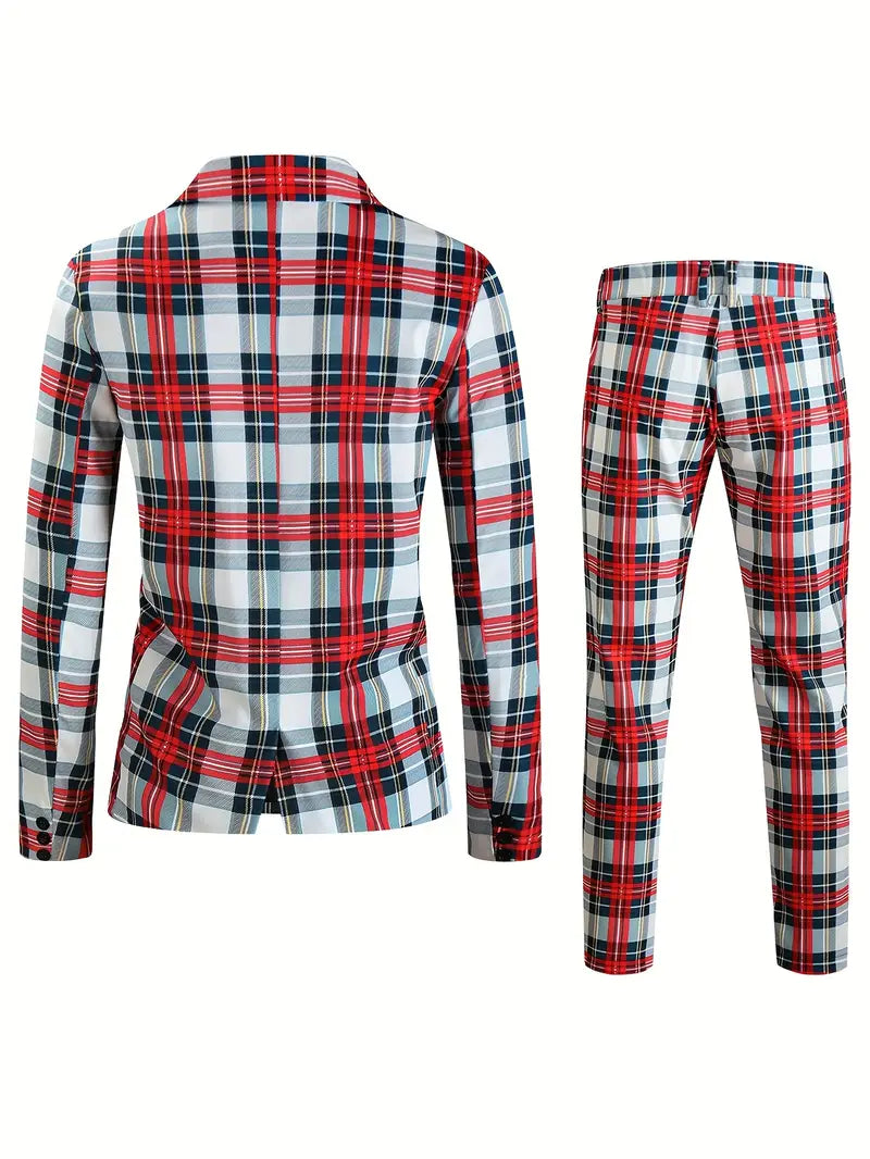 Freizeitanzug Set Tartan Karierter Blazer & Hose