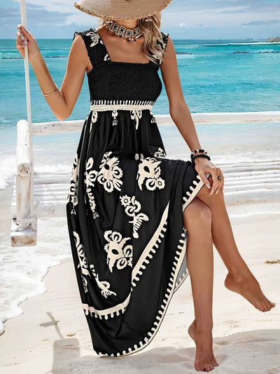 Tribal Print Sommerkleid Damen Ärmelloses Shirred Tank Kleid